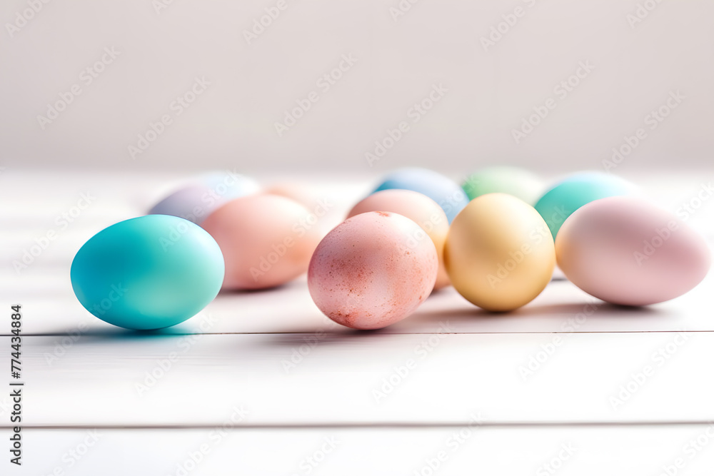 Colorful easter eggs on white wooden background. Happy Easter Colorful easter eggs on white wooden background. Happy Easter