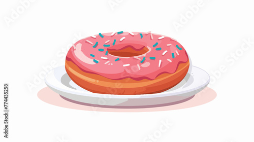Illustration of a donut in plate on a white backgro