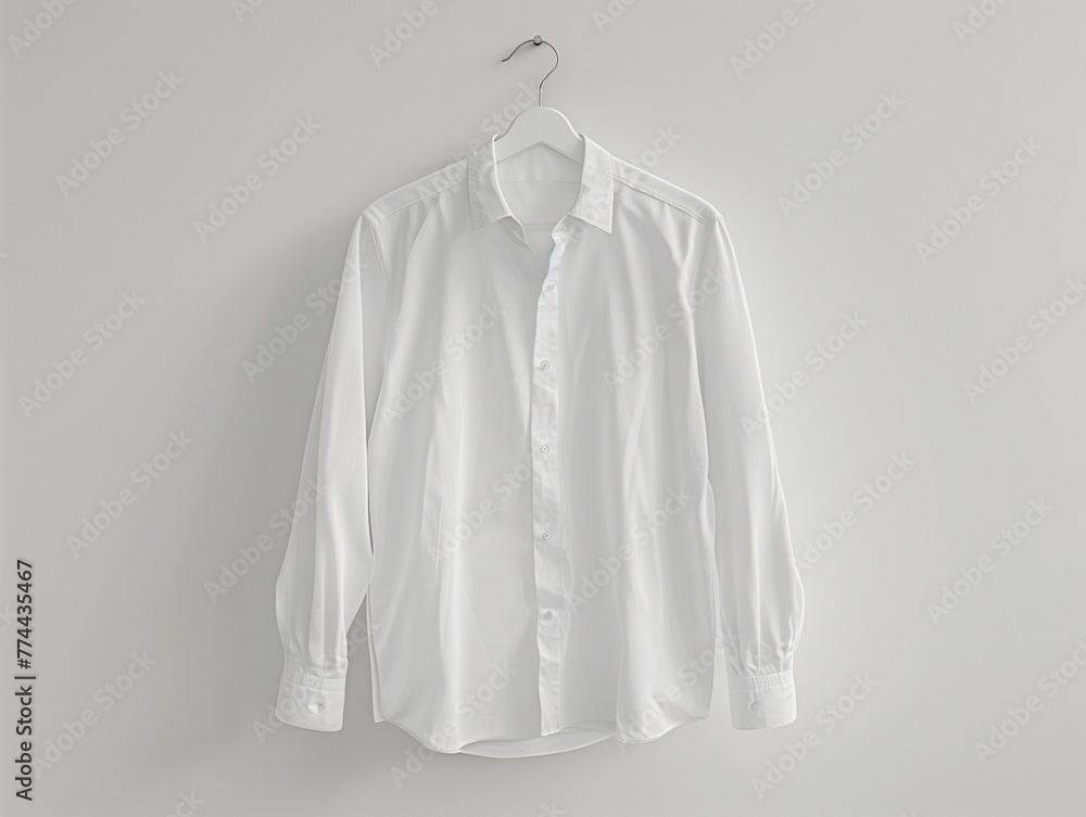 A white shirt hanging on a white wall A white shirt hanging on a white wall
