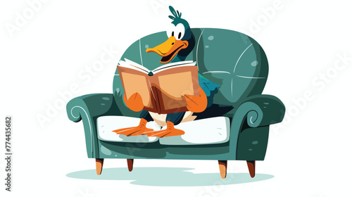 Illustration of a duck reading a book at the sofa f