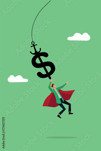 Stock market volatility and fluctuation, Investment risk, risky investment, The investor is hanging and being thrown following the fluctuations of the currency market