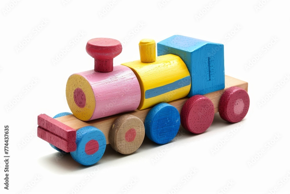Wooden train toy painted and isolated on white Wooden train toy painted and isolated on white