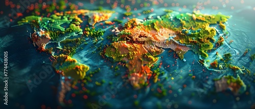 Pixelated World Map with Continent Dots on Earth Background. Concept Geography, Cartography, Earth Science, World Maps, Geological Mapping
