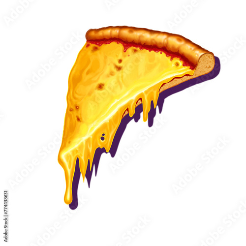 Slice of pizza. Pepperoni pizza on white background, isolated. Pizza with 4 cheeses.