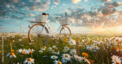 Tranquil Meadow Landscape with White Bicycle