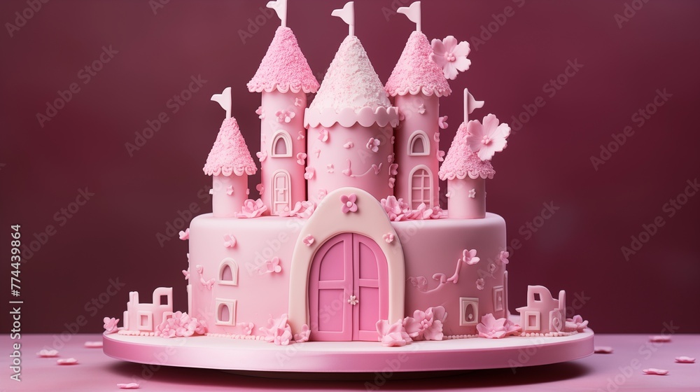 A castle cake with towers and turrets