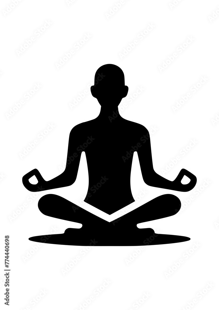 Monochrome silhouette of a person in crossed legs meditating position, vector illustration