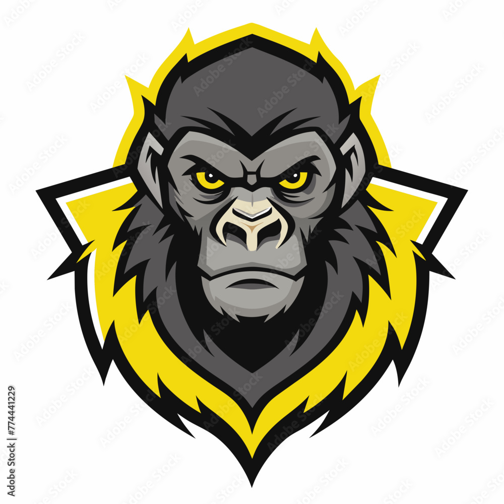 Gorilla Mascot Logo on White Background Stand Out with Simian Style