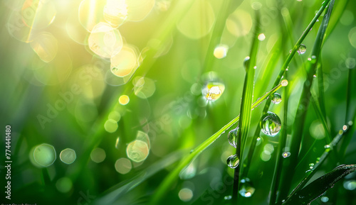 Dew-Kissed Grass: Macro View of Morning Droplets