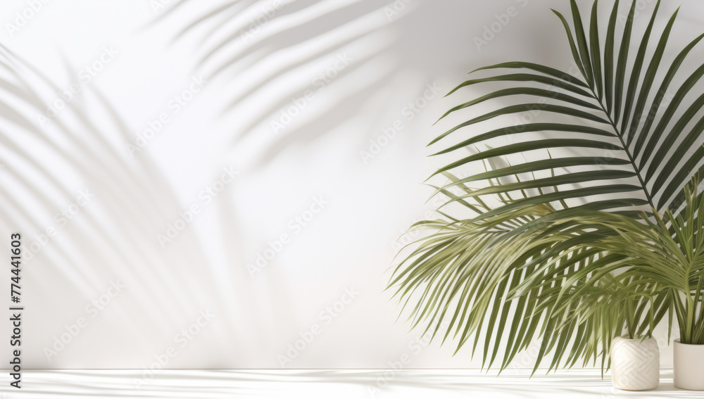 Elegant Palm Leaf Shadow on Clean White Surface