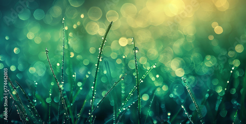 Macro Photography: Fresh Morning Dew Drops on Green Blades