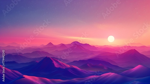 Purple Mountain Landscape in Vibrant Color Gradients