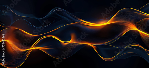 Stylish Dark Gradient Backdrop Featuring Yellow and Orange Abstract Waves, Dynamic Artistic Design