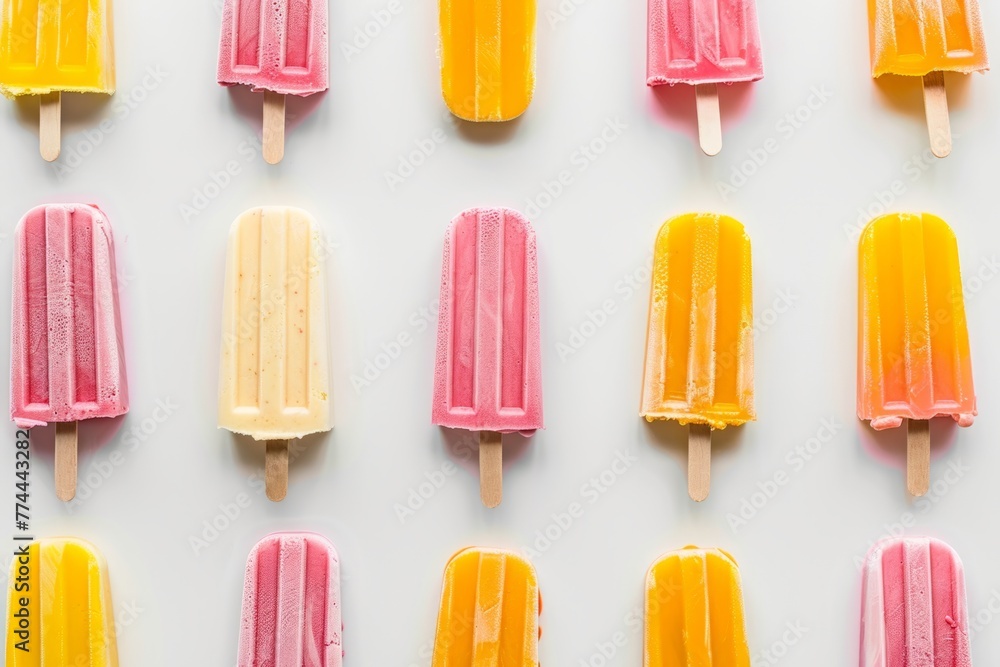 ice cream popsicle pattern, orange pink and yellow on white background Generative AI ice cream popsicle pattern, orange pink and yellow on white background Generative AI