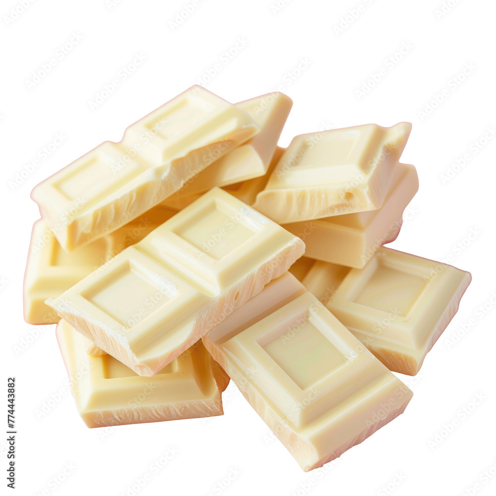 Many white chocolate pieces on Transparent Background Many white chocolate pieces on Transparent Background