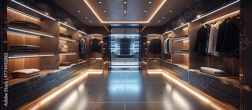 Sleek and Sophisticated Dressing Room in a High-End Fashion House with Minimalist Design and State-of-the-Art Lighting