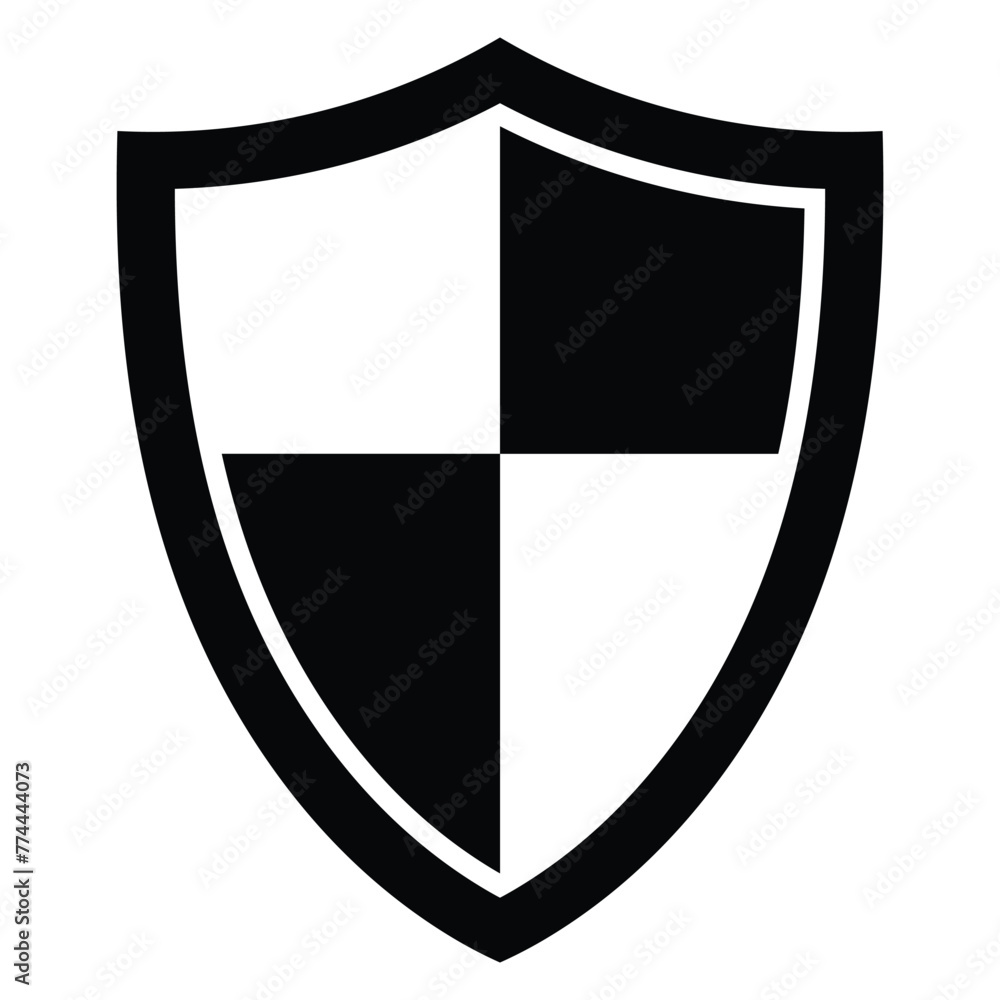 Shield vector icon in flat style. Protect, security symbol. Sign, logo or emblem. Black and white shield with a white cross on it. Vector illustration Shield vector icon in flat style. Protect, security symbol. Sign, logo or emblem. Black and white shield with a white cross on it. Vector illustration