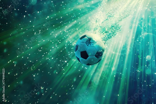 Underwater Styled Soccer Ball with Bubbles and Radiant Blue Light Effect