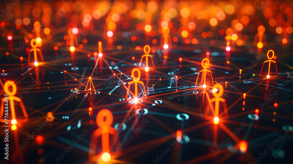 Fototapeta premium A digital map featuring interconnected location pins, symbolizing global network connectivity and geographic information technology. Concept of global connections and geolocation maps for business.