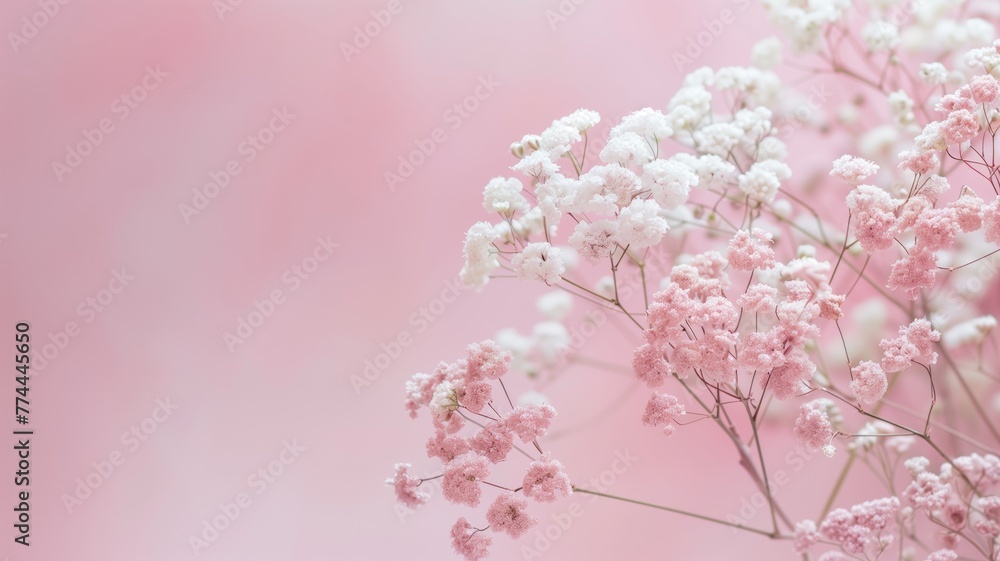 Delicate pink and white baby's breath flowers against a soft background