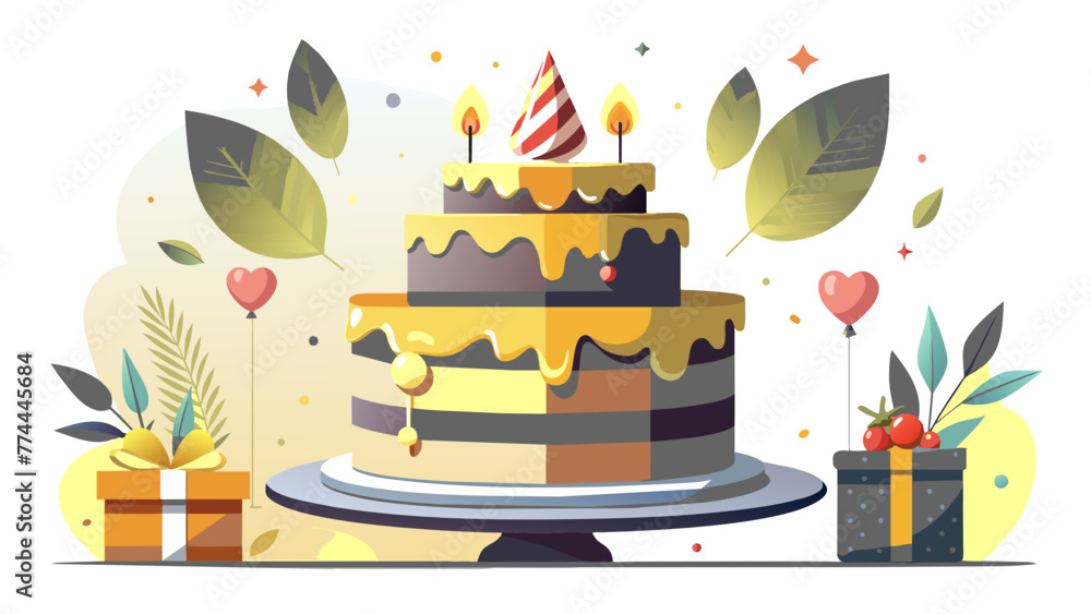 Joyful Celebration: A Beautiful Cartoon Vector of a Birthday Cake Joyful Celebration: A Beautiful Cartoon Vector of a Birthday Cake