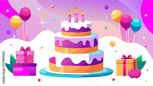 Joyful Celebration  A Beautiful Cartoon Vector of a Birthday Cake