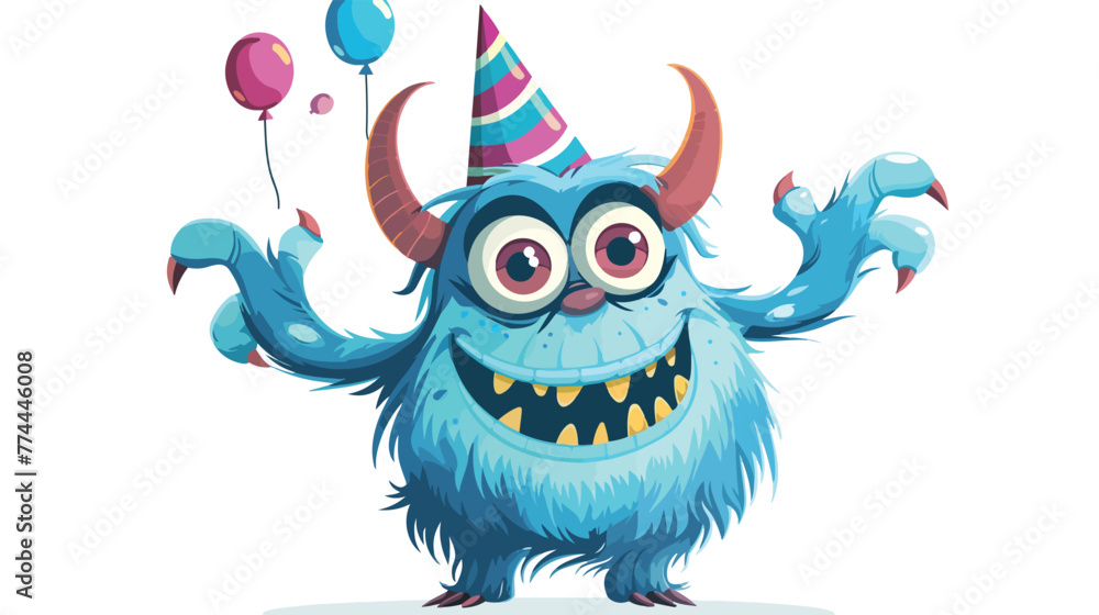 Illustration of a monster wearing a party hat on a