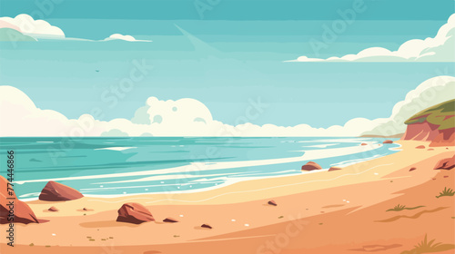 Illustration of a peaceful beach flat cartoon vacto