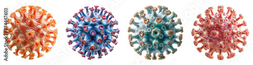 3D Rendered Macro Viruses ong on Transparent Background set of 4 viral quartet photo