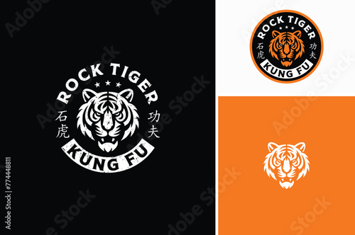 A bengal tiger face head with fangs and kung fu chinese lettering for Kungfu Club Martial Clan logo design