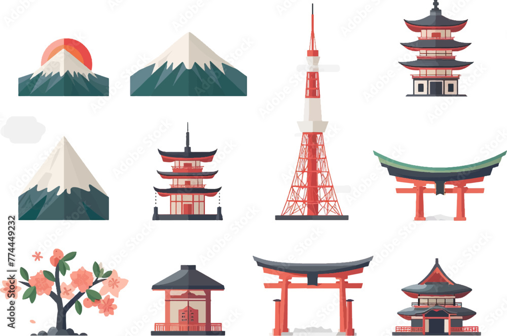 Minimalist and traditional Japanese decorative element seasonal illustration set collection Minimalist and traditional Japanese decorative element seasonal illustration set collection