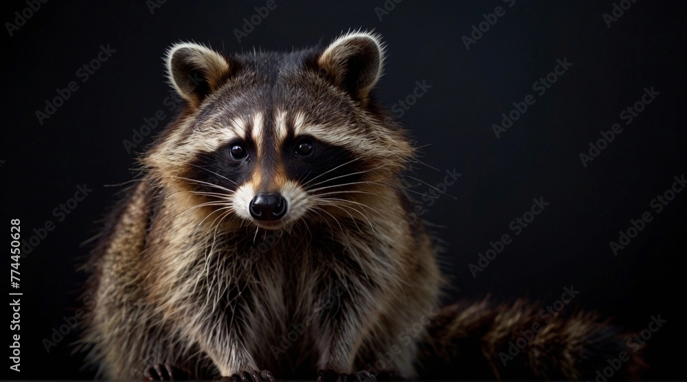 Obraz premium Raccoon on black isolated background
