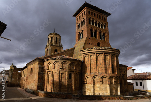 San Tirso church and the San Benito Monastery tower in the way of Santiago, Sahagun, León, Castilla y Leon, Spain.