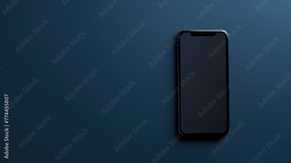 A modern smartphone with a blank screen lying on dark, textured surface under moody lighting A modern smartphone with a blank screen lying on dark, textured surface under moody lighting