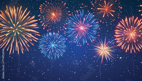 Silvester Sylvester Festival Party New Year, New Year's eve 2025 fireworks background banner panorama - Explosion, firework pyrotechnics isolated on dark black night sky