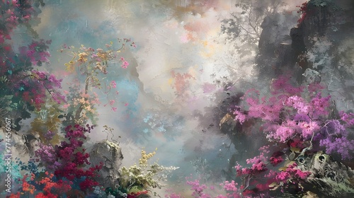 Floral Blossoms Cliffside Abstract Artistic Texture Nature
