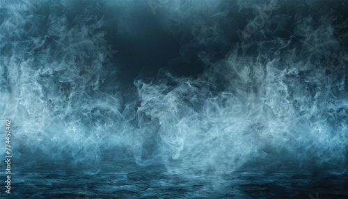 Abstract smoke misty fog on isolated black background. Texture overlays. colorful smoke float up on dark background. abstract blue smoke texture background . © waqar