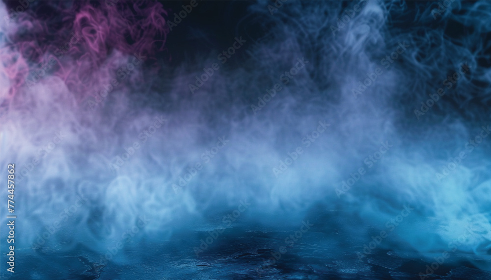 Abstract smoke misty fog on isolated black background. Texture overlays. colorful smoke float up on dark background. abstract blue smoke texture background .