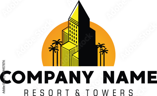 Vector Logo illustration resort and tower company flat logo
