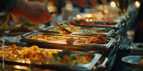 Lavish Buffet Spread: Long Table Overflowing with Culinary Delicacies