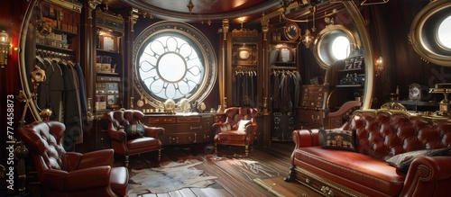 Victorian Dressing Room Elevated A Steampunk Airship Cabin Exuding Elegance