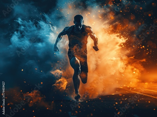 Dynamic Runner in Sunset Mist: A Silhouette of Speed and Determination