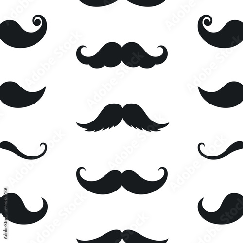Retro seamless pattern with different black classic mustache silhouettes on white background. Vector illustration.
