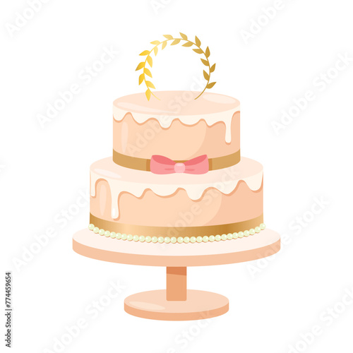 Beautiful cake with elegant decor and icing for birthdays, weddings, anniversaries, parties, and other celebrations isolated on a white background.
