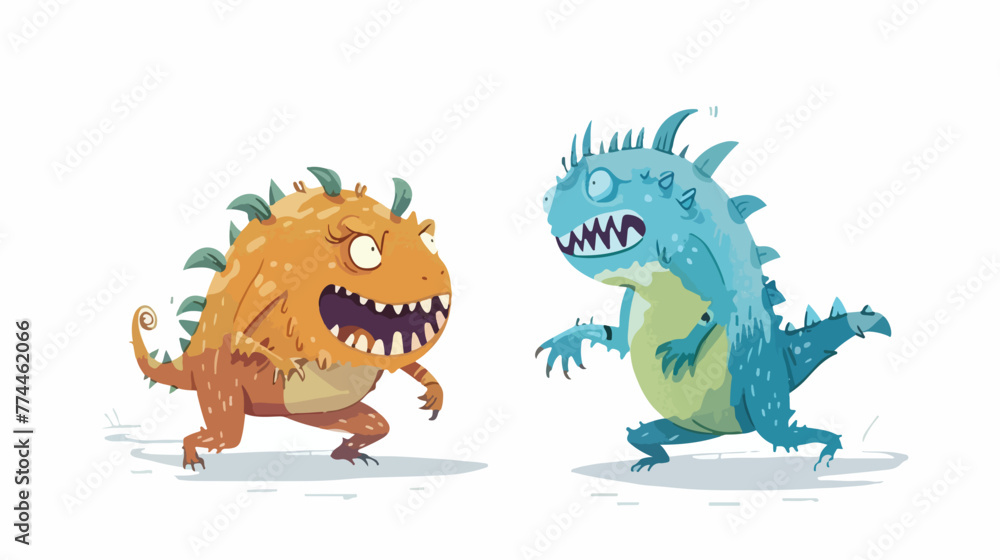 Illustration of the two monsters playing on a white