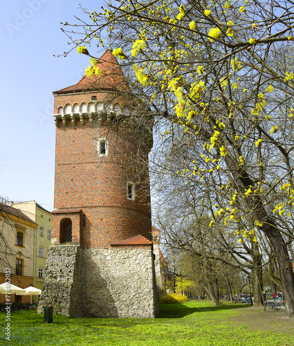 Krakow, Poland - Old city walls with towers, Old Town, Krakow is UNESCO World Heritage Site
