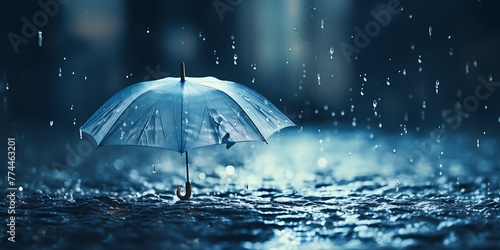 Conceptual image with umbrella and raindrops. 3d rendering photo