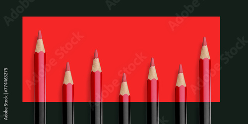 Red and black Wooden Crayons pencils in rectangle with transparent image of PNG format extension.