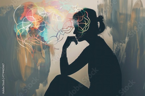 mental health awareness, Silhouette with a heart-mind blend, great for use in wellness and relationship topics.