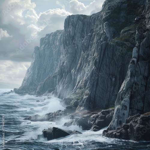 A rugged coastline texture, with jagged cliffs and crashing waves, evoking the perilous journey to find the legendaries created with Generative AI Technology